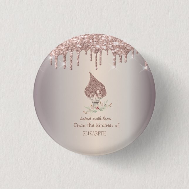 Glitter Whisk Rose Gold Glitter Drips Bakery    1 Inch Round Button (Front)