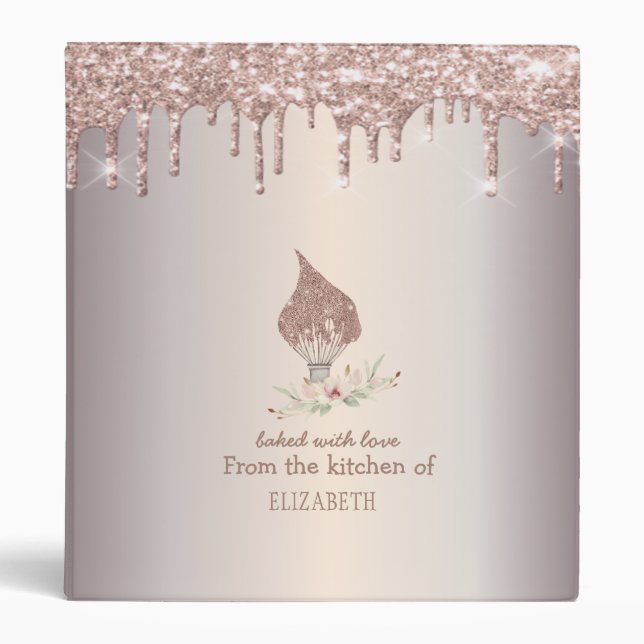 Glitter Whisk Rose Gold Glitter Drips Bakery    Binder (Front)