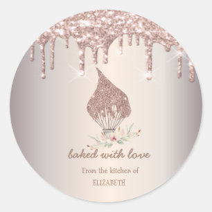 Glitter Whisk Rose Gold Glitter Drips Bakery Classic Round Sticker