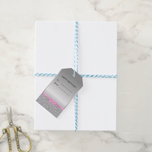 Glitter White And Grey Birthday Gift Tags