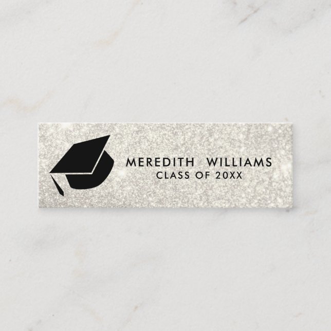 Glitter white Grad Cap Graduation Insert (Front)