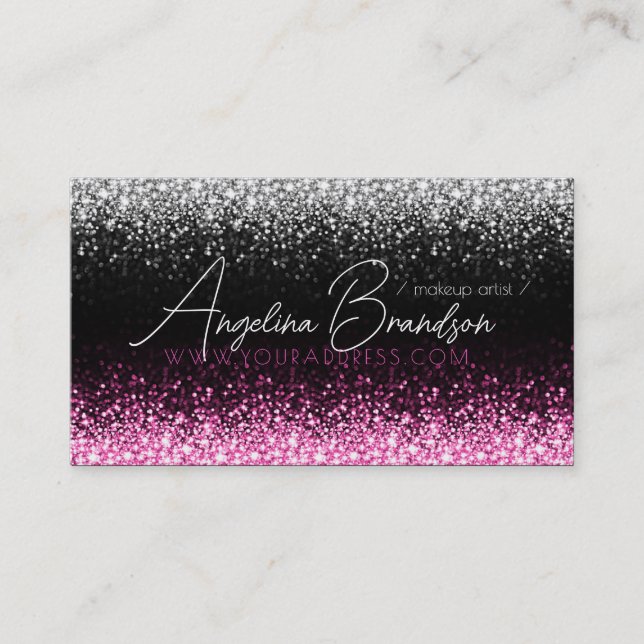 Glitter White & Pink Star Rain Makeup Artist Card (Front)