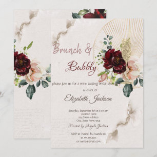Glitter Wine Glass Burgundy Flower Bridal Shower   Invitation