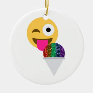 glitter wink emoji ceramic ornament
