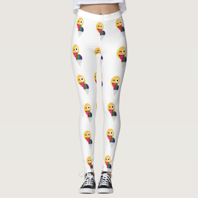 glitter wink emoji leggings (Front)