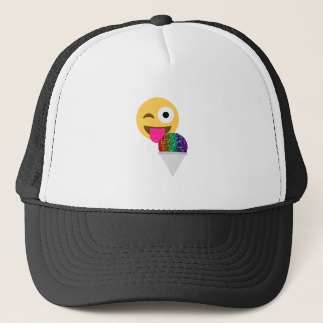 glitter wink emoji trucker hat (Front)