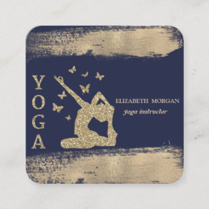 Glitter Women Silhouette Faux Gold Brush Stroke Square Business Card