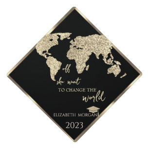 Glitter World Map,Grad Cap -Motivational Message