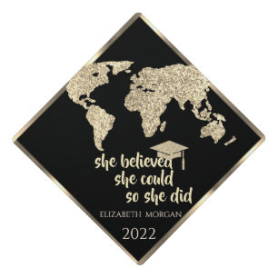 Glitter World Map -Motivational Message Graduation Cap Topper