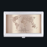 Glitter World Map Travel Monogram   Business Card Holder<br><div class="desc">Elegant glitter world map on gold background with your name.</div>