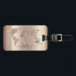 Glitter World Map Travel Monogram Luggage Tag<br><div class="desc">Elegant glitter world map on gold background with your name.</div>