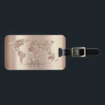 Glitter World Map Travel Monogram  Luggage Tag<br><div class="desc">Elegant glitter world map on gold background with your name.</div>