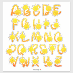 Glitter Yellow Orange Floral Monogram A Z Letters