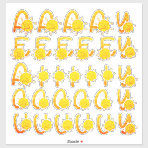 Glitter Yellow Orange Floral Monogram Vowels