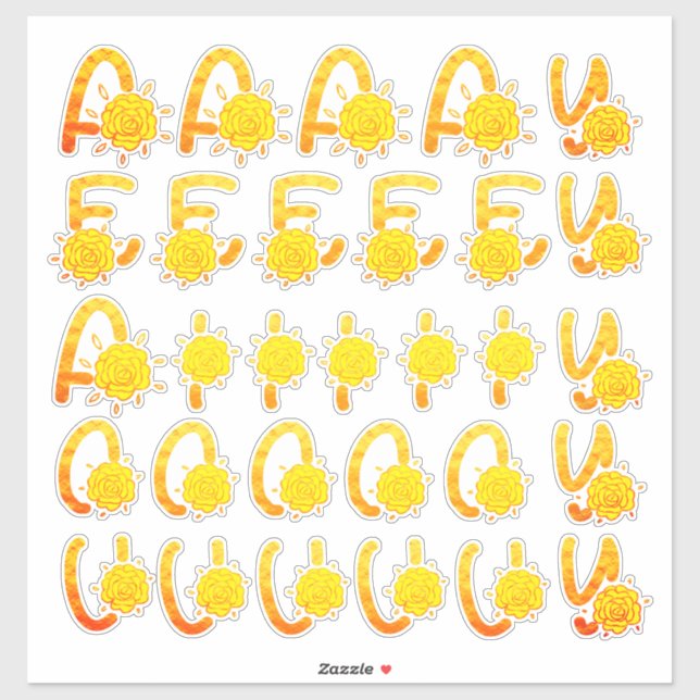 Glitter Yellow Orange Floral Monogram Vowels (Sheet)