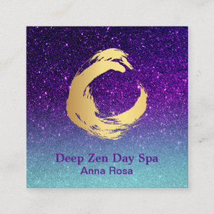 *~* Glitter Zen Spiral Meditation Reiki Gold Square Business Card