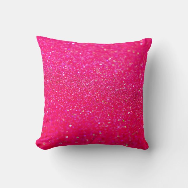 Glittered Hot Pink Throw Pillow (Front)