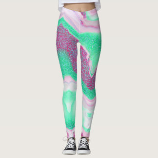 Glittered Marble | Fresh Mint Green, Magenta Pink Leggings