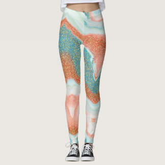 Glittered Marble | Teal Green Blue, Sandstone Leggings