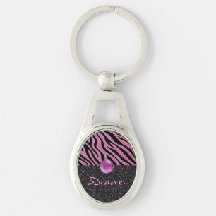 Glittered Zebra Print Keychain