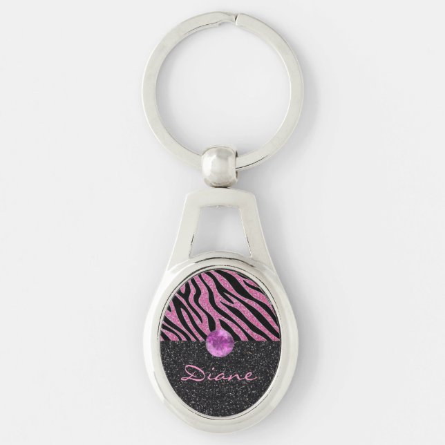 Glittered Zebra Print Keychain (Front)
