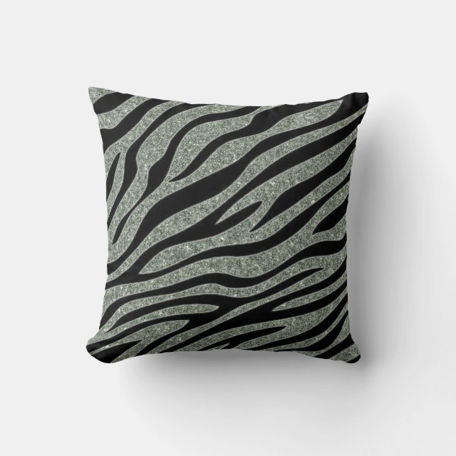 Glittered Zebra Print Throw Pillow (Front)