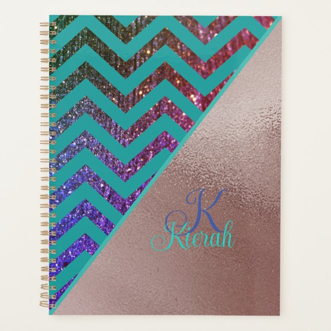 Glitterie rose Gold Foil Chevron Turquoise Green G (Devant)