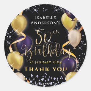 Glittering Balloons 50th Birthday Black Classic Round Sticker