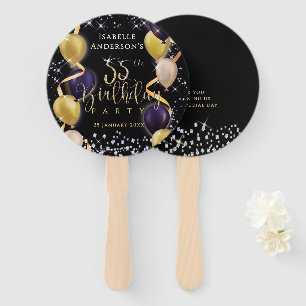 Glittering Balloons 55th Birthday Black Hand Fan