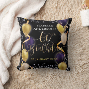 Glittering Balloons 60th Birthday Black Throw Pillow