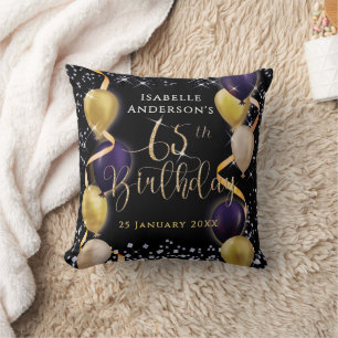 Glittering Balloons 65th Birthday Black Throw Pillow