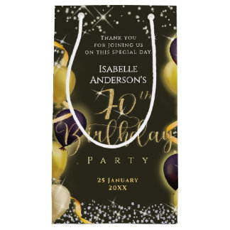 Glittering Balloons 70th Birthday Black Small Gift Bag