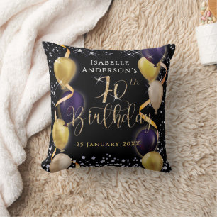 Glittering Balloons 70th Birthday Black Throw Pillow