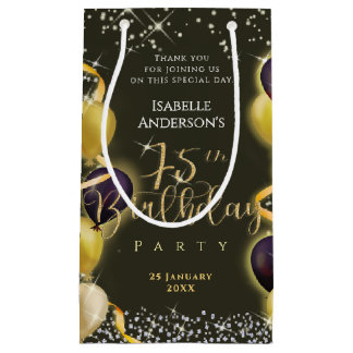Glittering Balloons 75th Birthday Black Small Gift Bag