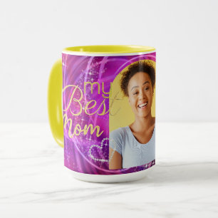 Glittering Best Mom Photo Mangenta Magic Mug