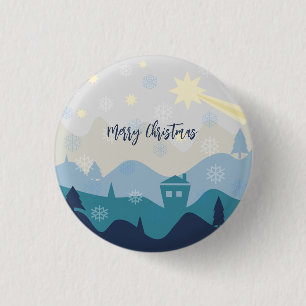 Glittering Blue Background with Christmas Tree 1 Inch Round Button
