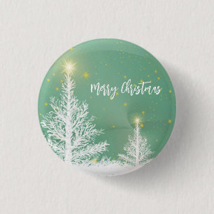 Glittering Blue Background with Christmas Tree 1 Inch Round Button