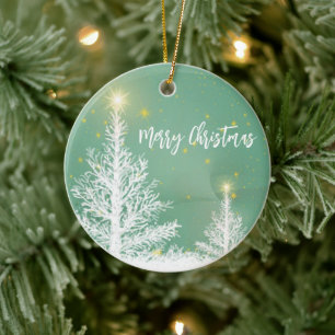 Glittering Blue Background with Christmas Tree Ceramic Ornament