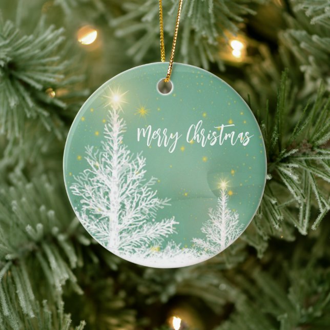 Glittering Blue Background with Christmas Tree Ceramic Ornament (Tree)