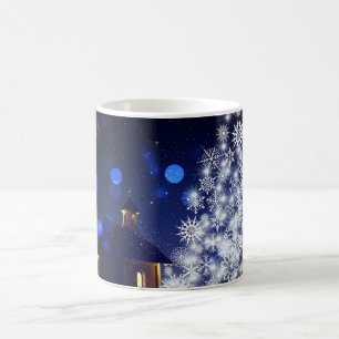 Glittering Christmas tree with Blue Background Coffee Mug