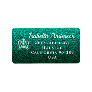 Glittering Crown Aqua Address Label