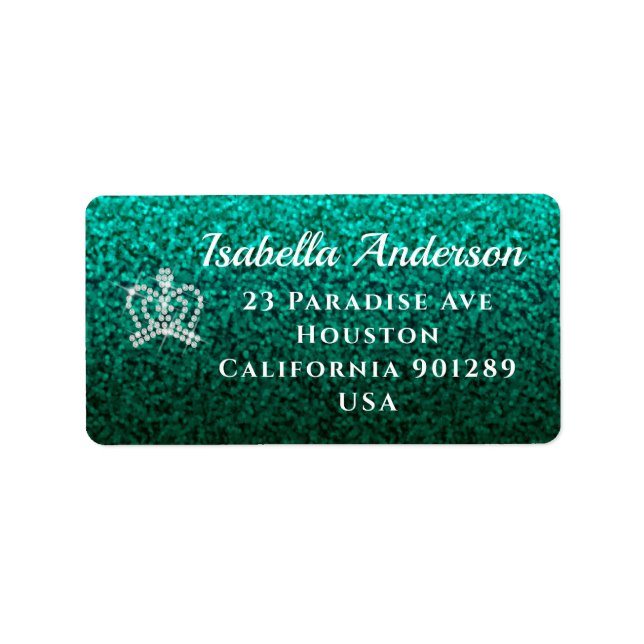 Glittering Crown Aqua Address Label (Front)