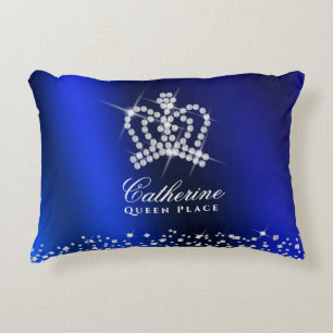 Glittering Crown Blue Accent Pillow