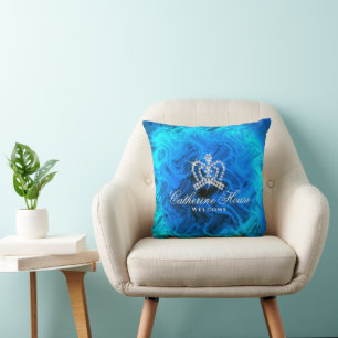 Glittering Crown Blue Aqua Throw Pillow