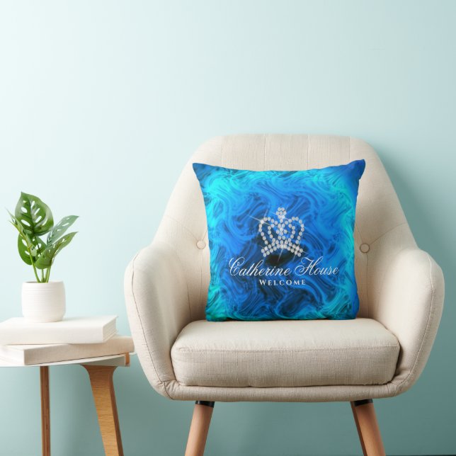 Glittering Crown  Blue Aqua Throw Pillow (Chair)