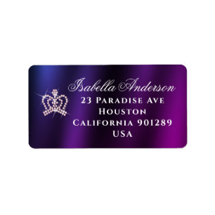 Glittering Crown Blue Purple Return Address Label