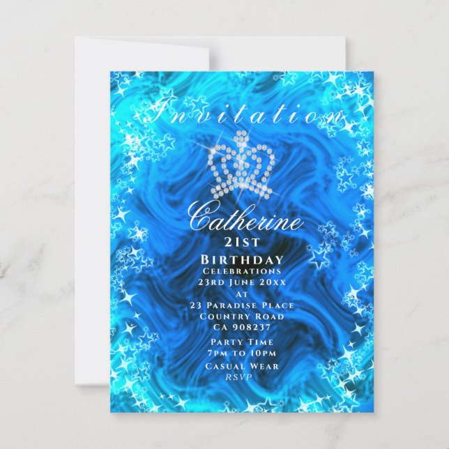 Glittering Crown Gradient Aqua Invitation (Front)