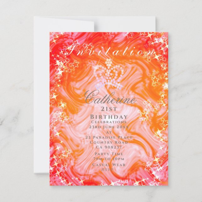 Glittering Crown Gradient Orange Peach Invitation (Front)