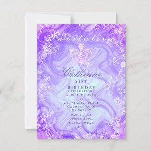 Glittering Crown Gradient Purple Invitation