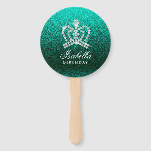 Glittering Crown Green  Hand Fan